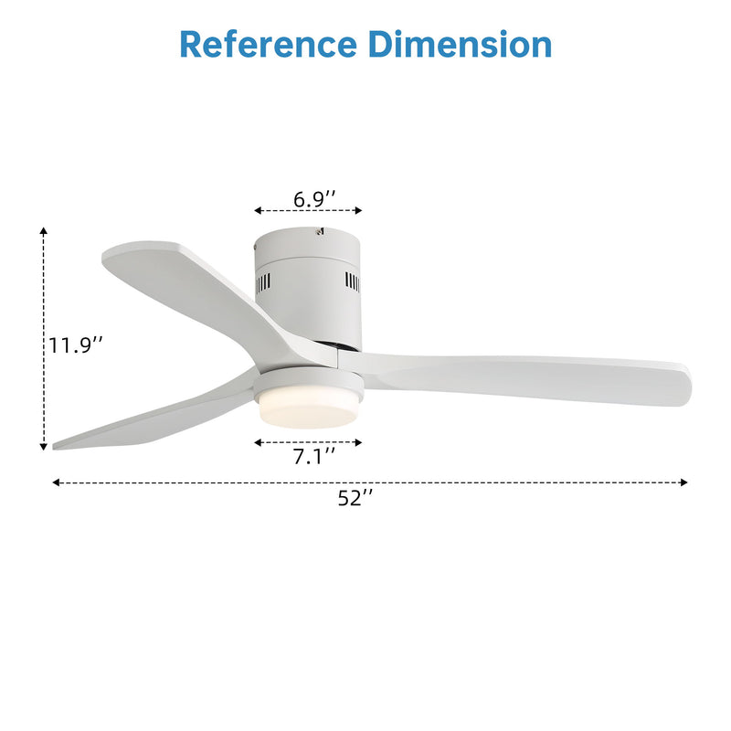 52" Low Profile Ceiling Fan With 6 Speed Remote, 3 Blades, Reversible DC Motor For Living Room - White