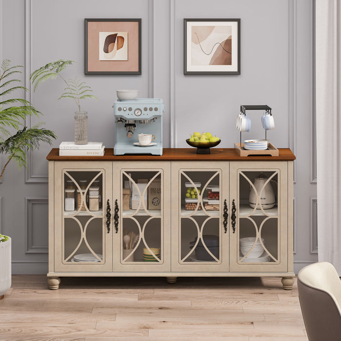Elegant 4 Door Cabinet With Tempered Glass Doors