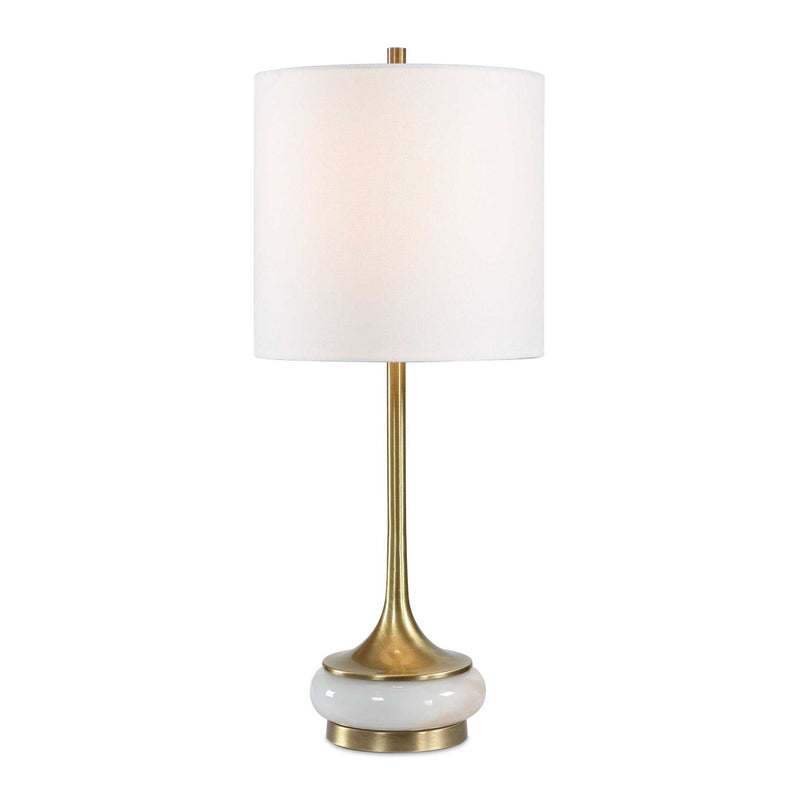 Molena - Brass & Pearly Stone Table Lamp - Brass,Gold,White