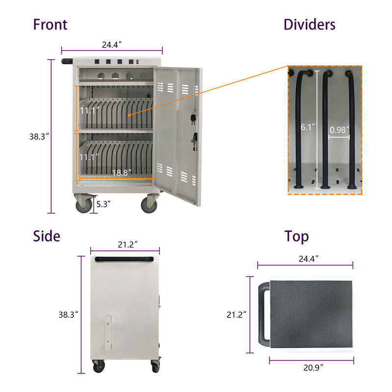 Mobile Charging Cart For Tablets Laptops 35, Device Capacity Matt Metal