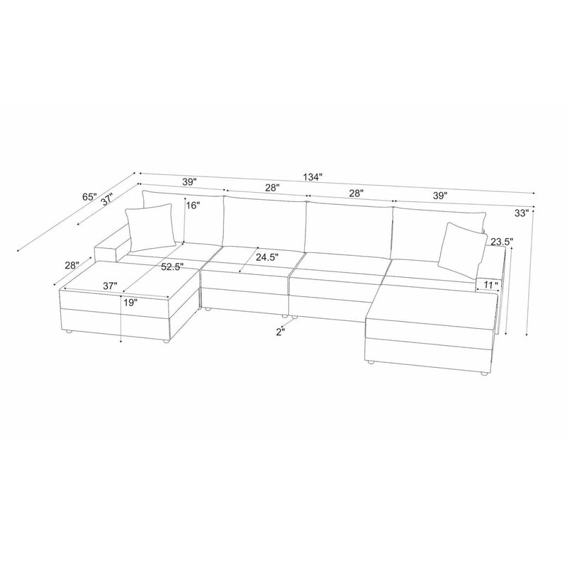 Sectional Sofa With 2 Ottomans And Toss Pillows