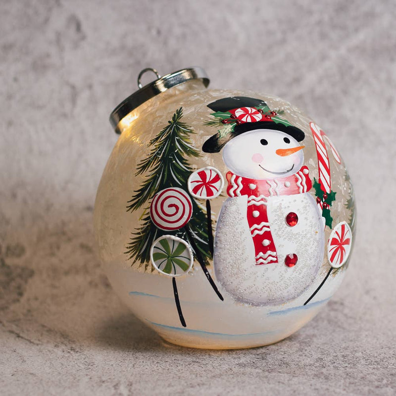 Candy Cane Snowman Ornament w/LED String Lights — Christmas, Holiday Ornaments
