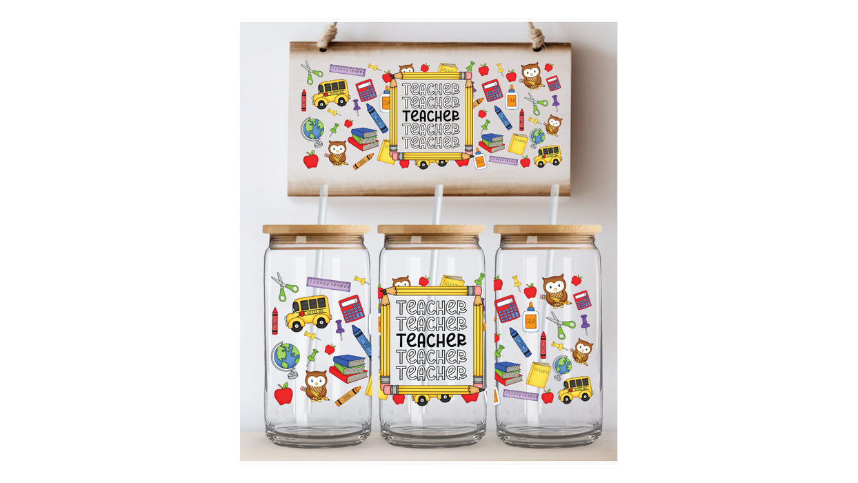 16 oz Ice Coffee Glass Can - Teacher Repeat