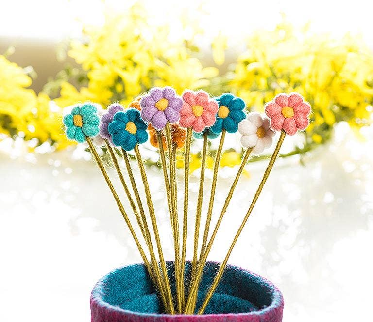 Pompom Daisy Stem-6Asst-13"H