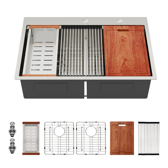 Topmount, Drop In Double Bowl Kitchen Sink