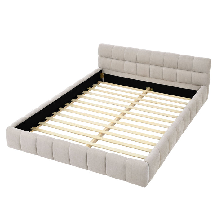 Modern Platform Bed Frame With Thick Chenille Fabric