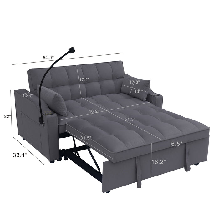 Modern Velvet Loveseat Futon Sofa With Pullout Bed, Adjustable Reclining Backrest, Toss Pillows