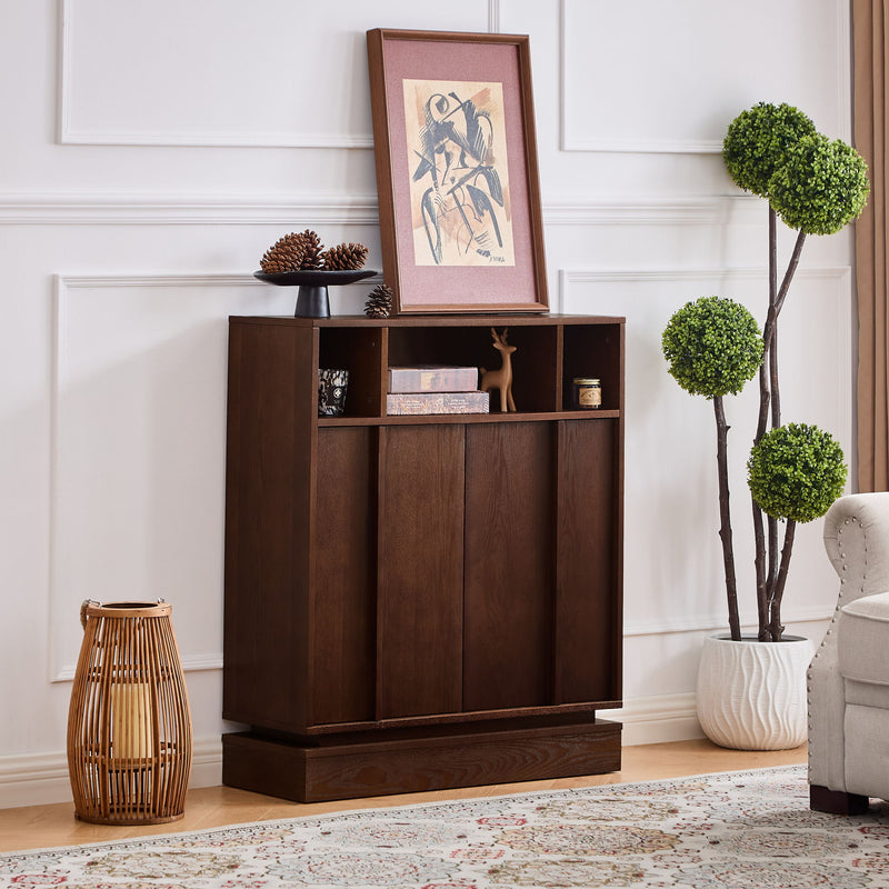 Fluted Sideboard Buffet Cabinet With 2 Doors And Adjustable Shelf, Storage Cabinet For Entryway