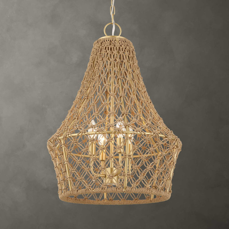Macrame - 4 Light Rope Pendant - Light Brown
