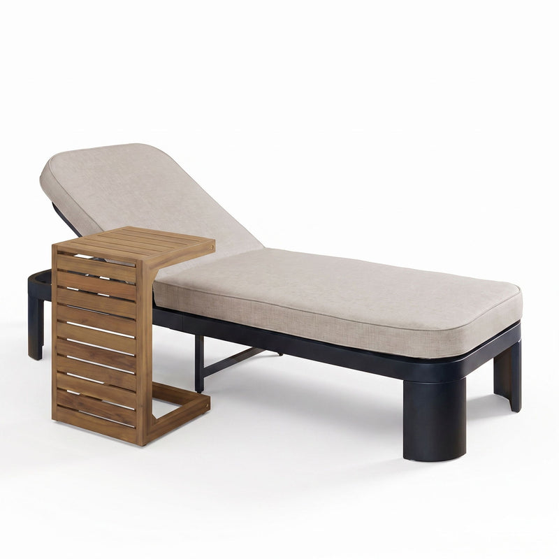 Outdoor Chaise Lounge Set With Side Table, 5 Position Adjustable Patio Recliner