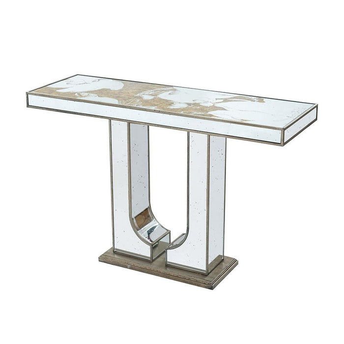 Rectangular Console Table With Elegant Floral Design And Mirrored - Silver Multi