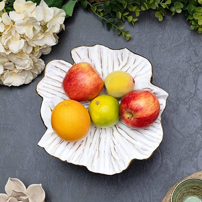 Flower Gold & White Fruit Bowl & Footed Pedestal Cake Stand