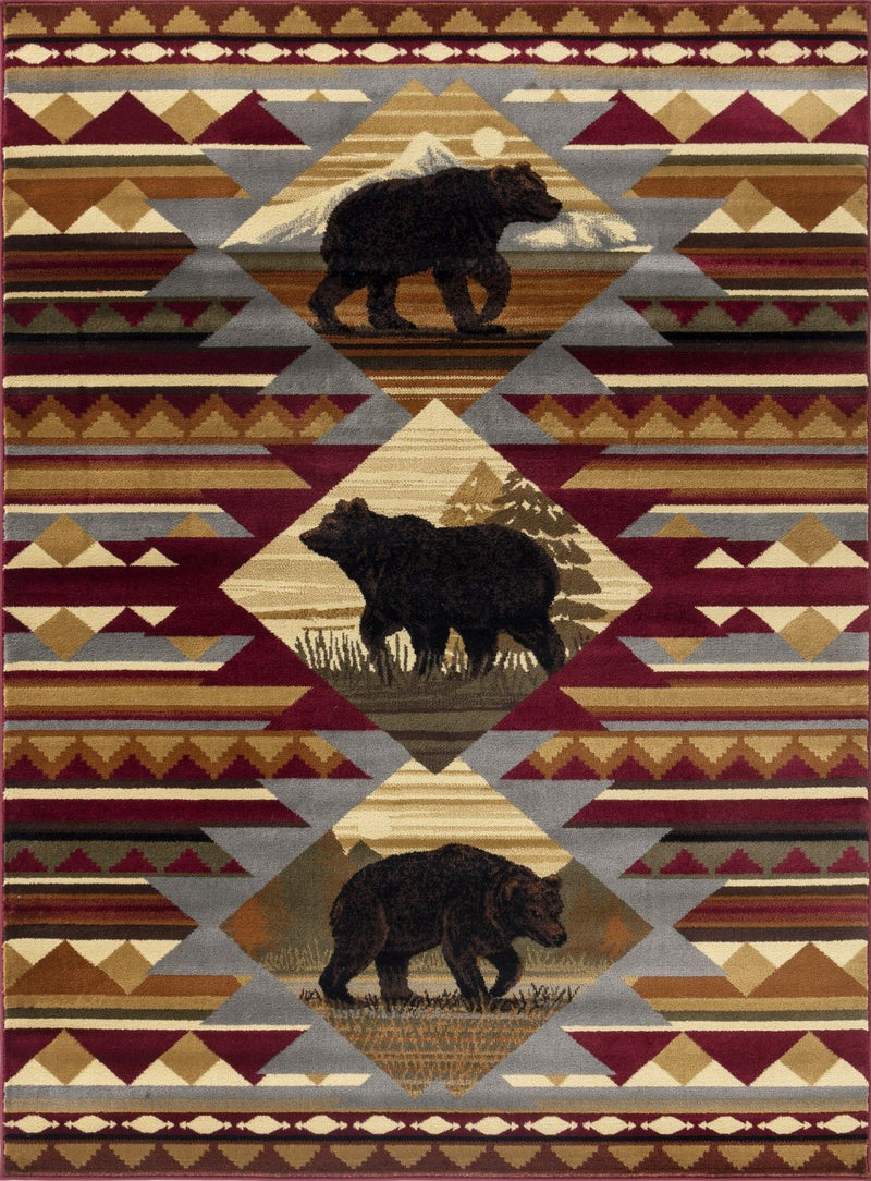 Nature's Nest - 5'3" X 7'3" Lodge Area Rug Polypropylene - Multi, Red