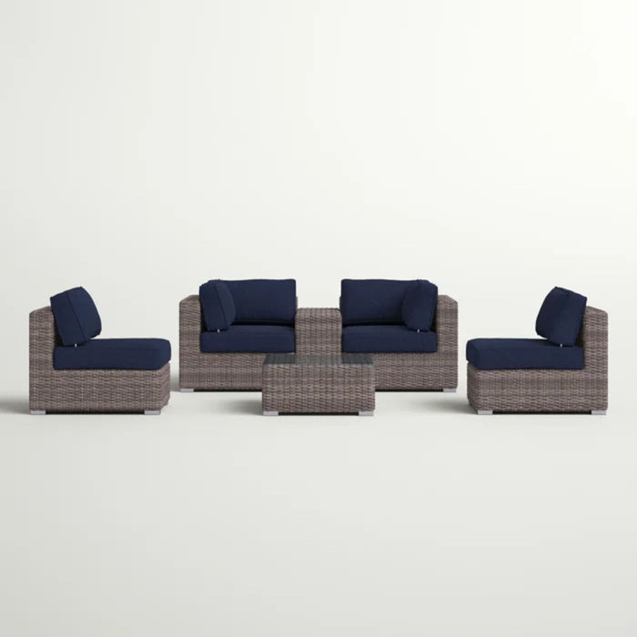 Wicker Seating Group Set With Table And Cushions