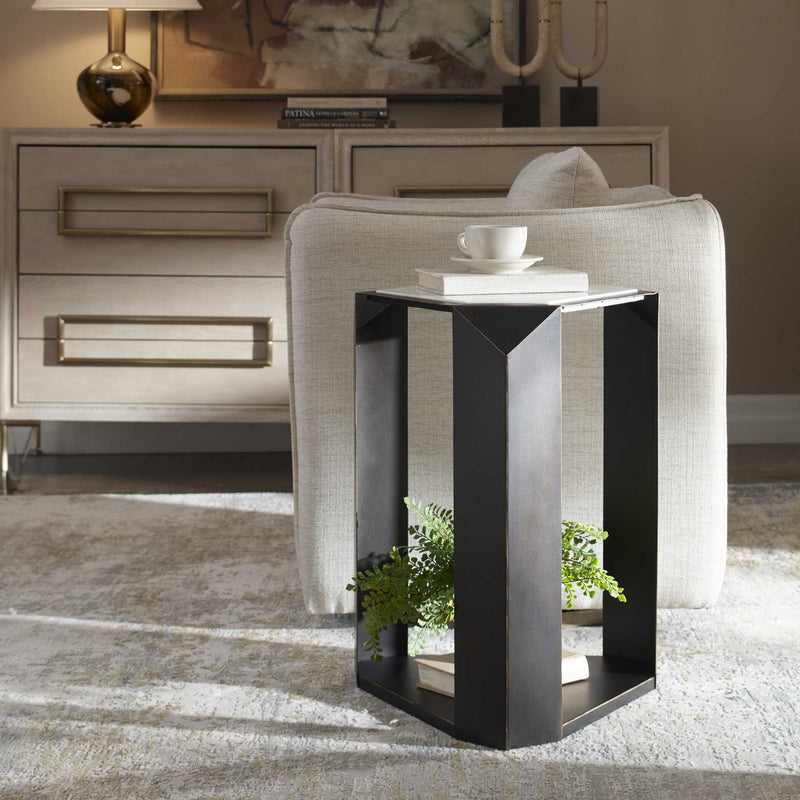 Keenan - Geometric Accent Table - Bronze / White