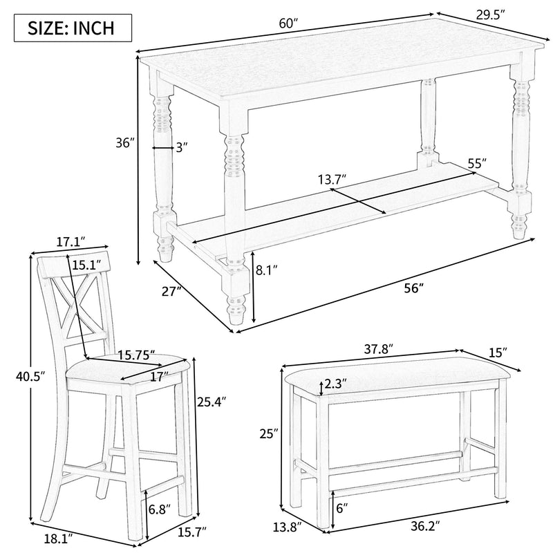 Counter Height Dining Set With Shelf, 4 Chairs And Bench - Espresso