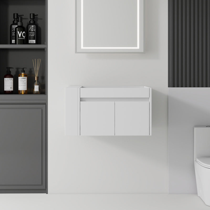 Floating Bathroom Vanity Cabinet, Soft Close Double Drawers, Open Side Storage, Wall Mounted, Cabinet Only
