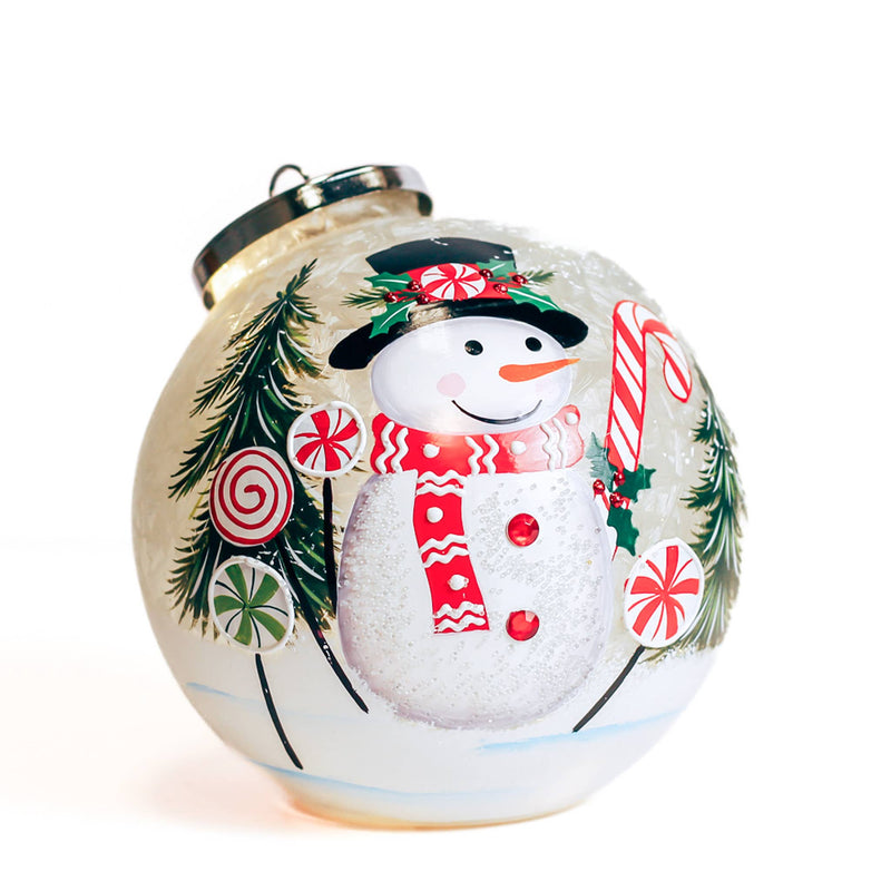 Candy Cane Snowman Ornament w/LED String Lights — Christmas, Holiday Ornaments