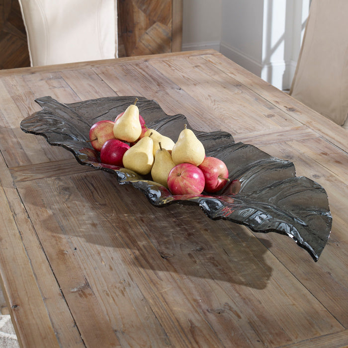 Smoked Leaf - Glass Tray - Dark Gray