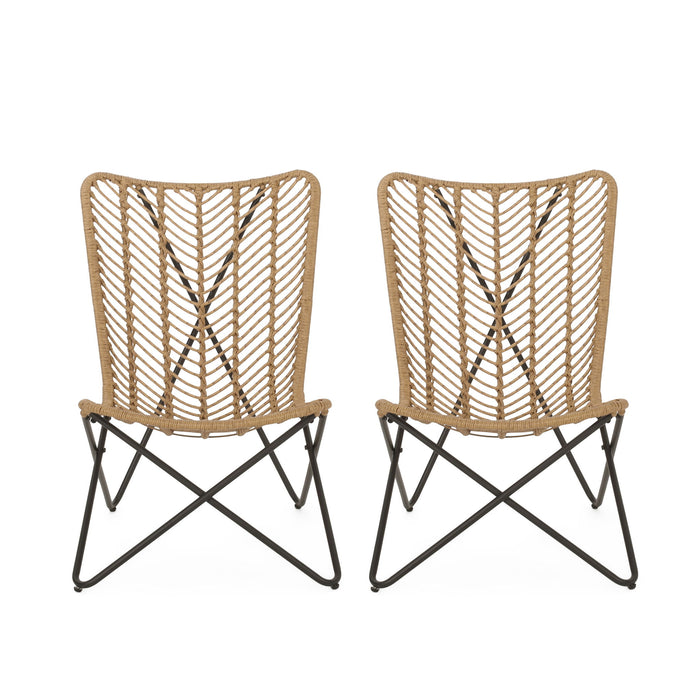 Wicker Chair With Geometric Cross Base, (Set of 2) - Light Brown