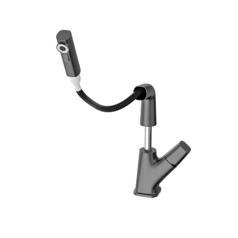 Pull Down Bathroom Sink Faucet With 3 Water Modes And Stainless Steel Construction - Gunmetal Black