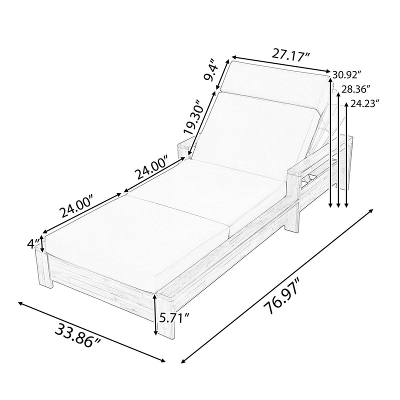 Chaise Lounge Set With 4 Fold Cushion And Built In Headrest, 3 Position Adjustable, For Patio Pool - Cream / Teak