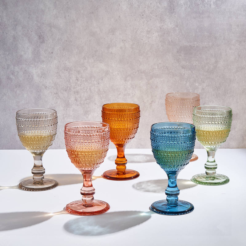 Beaded Goblet Wine Drinking Glasses Set | Set of 6 | 14.8 OZ