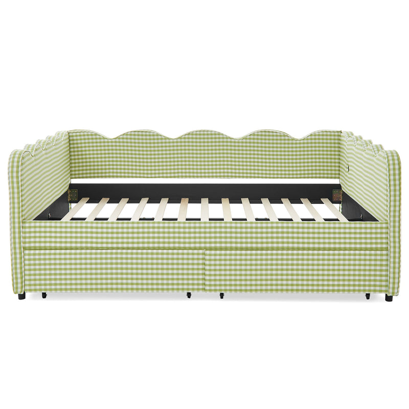 Gingham Daybed With USB Charging Port, Wave-Shaped Design