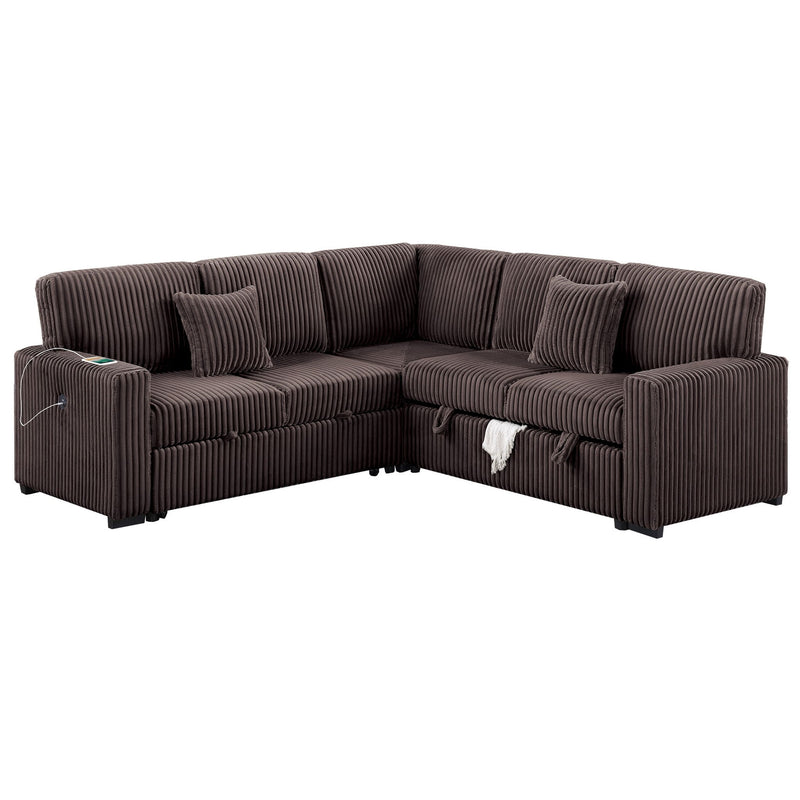 Convertible Sectional Upholstered Sleeper Sofa With Storage Chaise