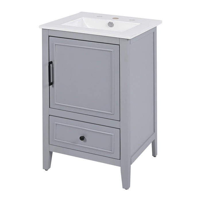 20" Bathroom Vanity With Sink, Bathroom Cabinet With A Door, Door Shelf Storage And Adiustable Foot Pads, A Drawer - Gray