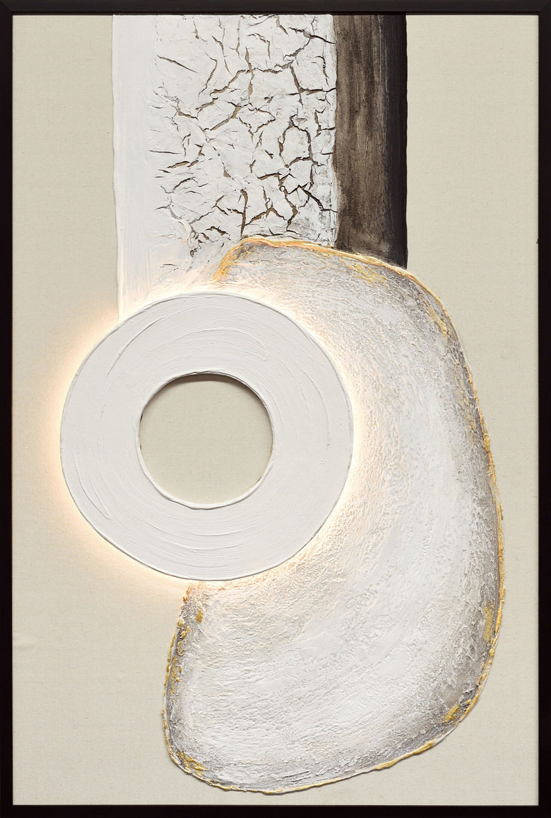 Ivory Contour II Hand-Painted LED Canvas In Frame - Ivory / Cream