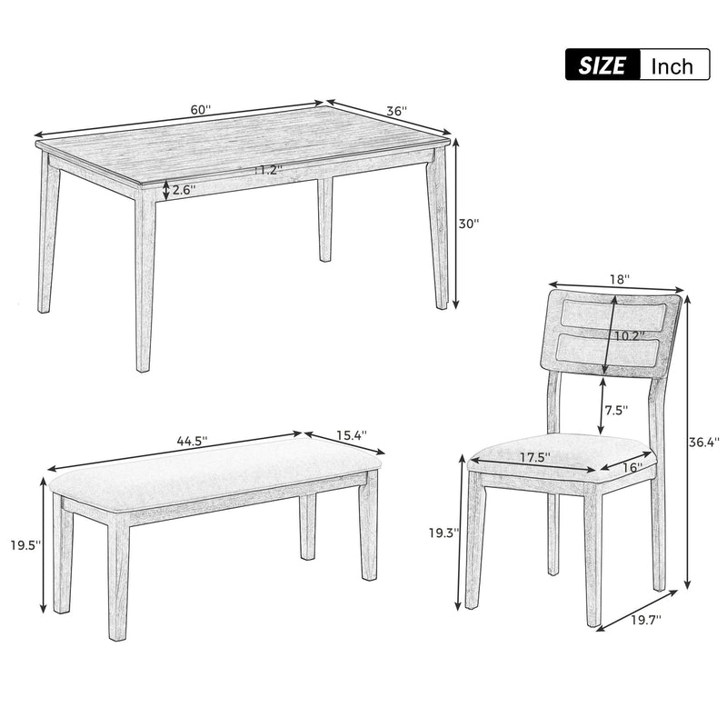 6 Piece Dining Set, Upholstered Chairs And Bench