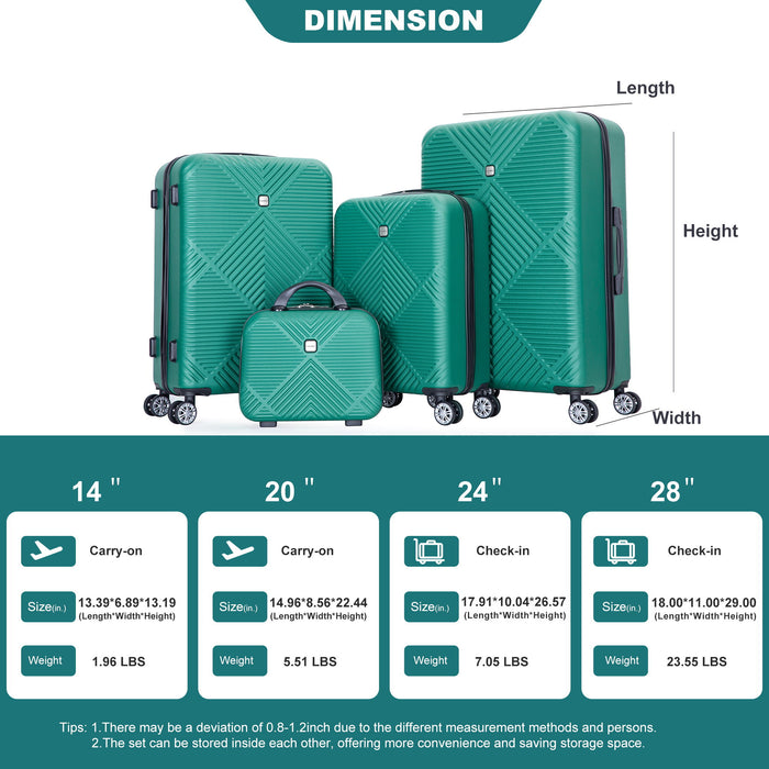 4 Piece Lightweight Suitcase, Makeup Box, Aircraft Wheels