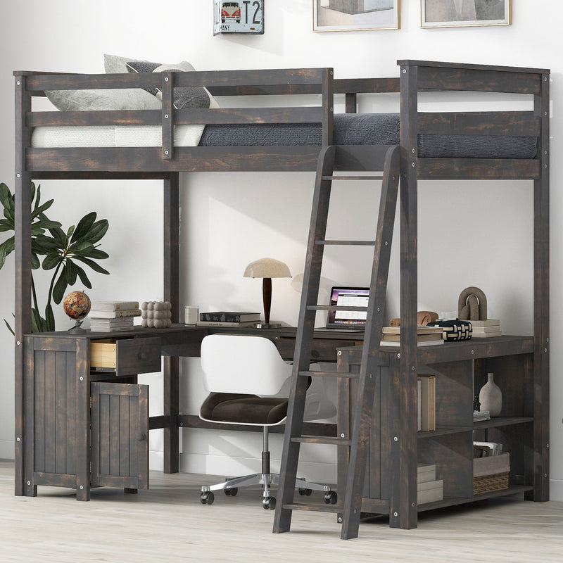 Loft Bed With U-Shaped Desk, Drawers, And Storage Shelves