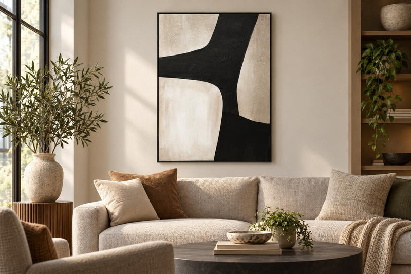 Sable Contours I - 35 X 47 - Hand-Embellished Canvas In Frame - Black