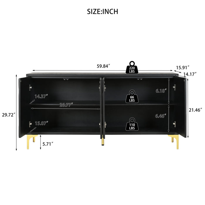 Modern Sideboard Buffet Cabinet With Handleless Press To Open Design With 4 Doors
