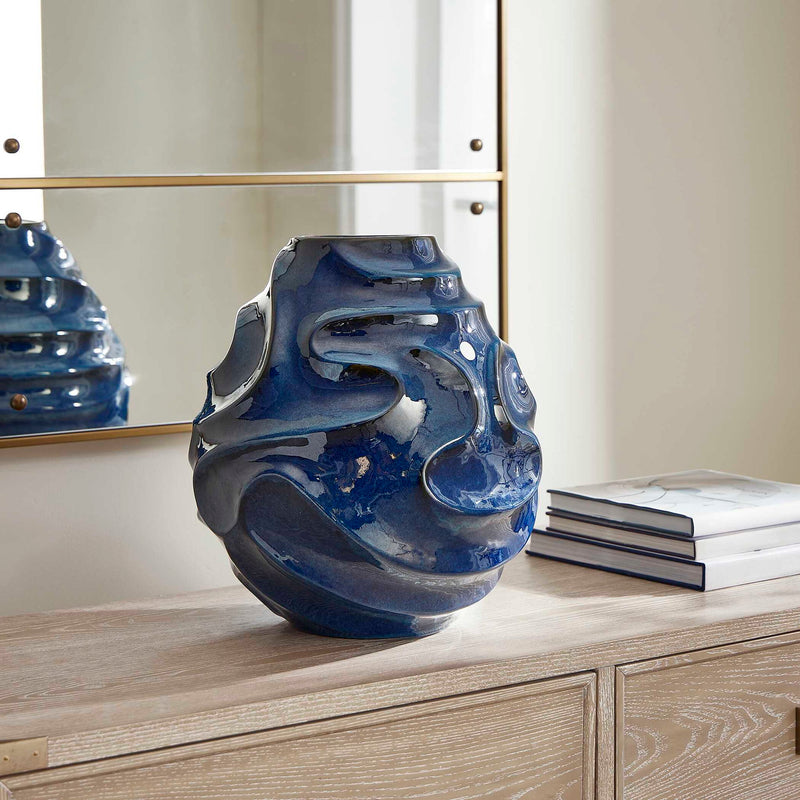 Helix Swirl - Outdoor Vase - Blue