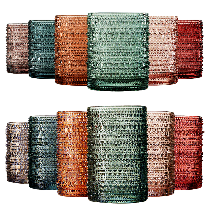 Hobnail Drinking Glasses Pastel Colored Beaded Drinking | Set of 12