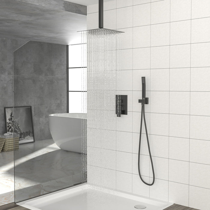 Modern Dual Shower Head System With 16" Ceiling Mount Finish, Stainless Steel And Brass