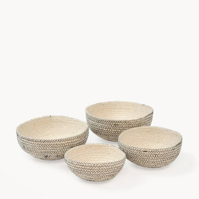 Handwoven Storage Basket | Amari Round Bowl | Black | Set of 4