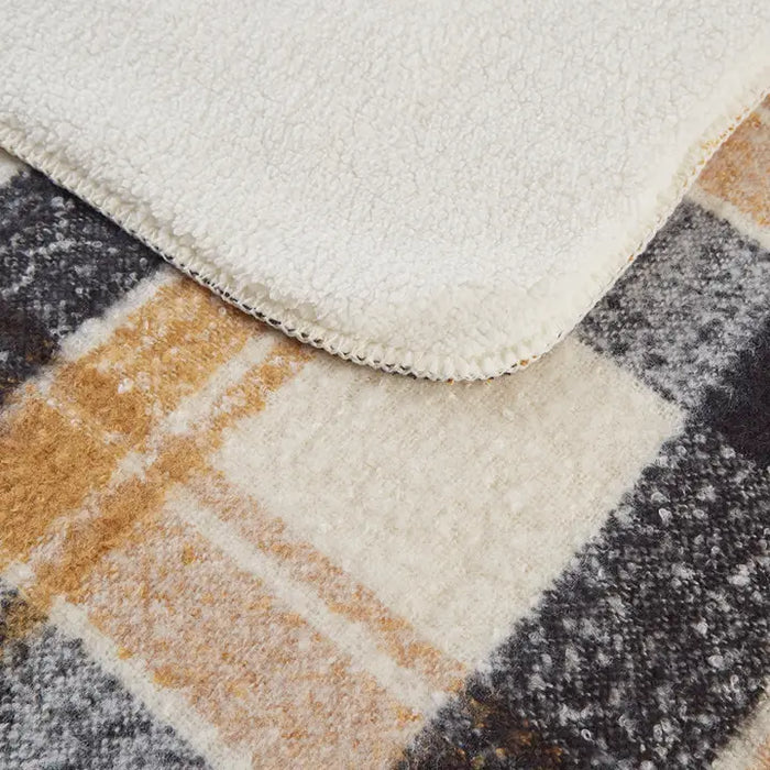 Plaid Faux Mohair Sherpa Throw | 50x60 | Tan Plaid