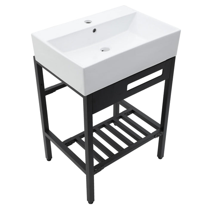 Console Sink With 304 Legs, 24" X 16.75", Wall Mounted Design - White / Black