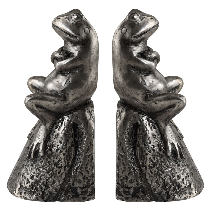 Daydreaming Bird - Frogs Aged Silver Bookends (Set of 2)