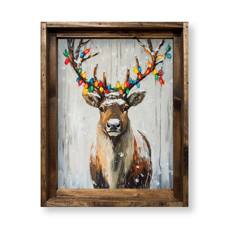 FRAMED CANVAS REINDEER CHRISTMAS LIGHT ANTLERS