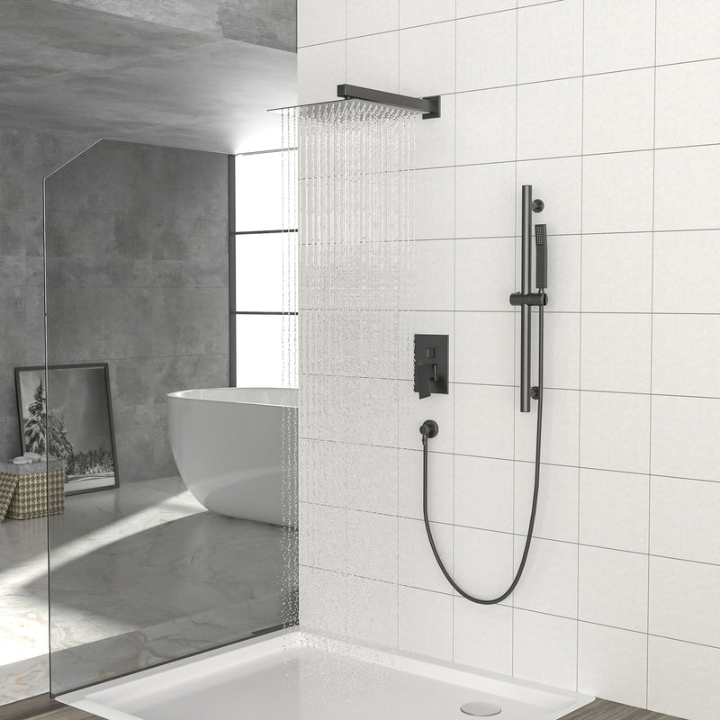 Wall Mounted Shower System With Adjustable Slide Bar And Rough In Valve - Matte Black