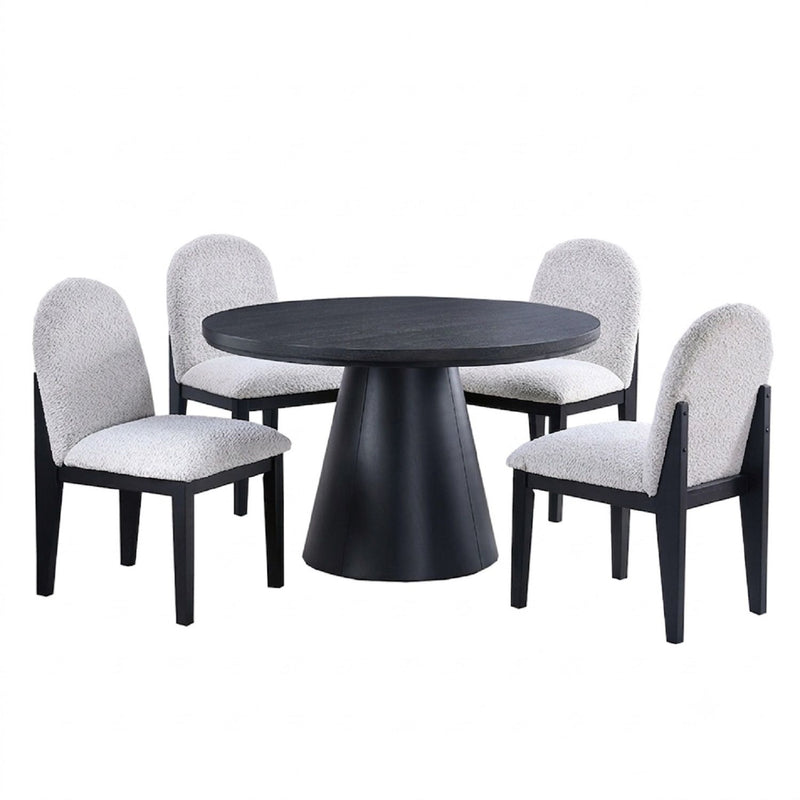 5 Piece Round Dining Set With With Chairs - Black / White