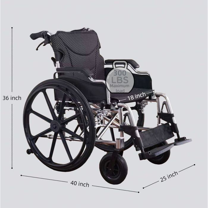 Lightweight Foldable Transport Wheelchair For Adults With Double X Force Support