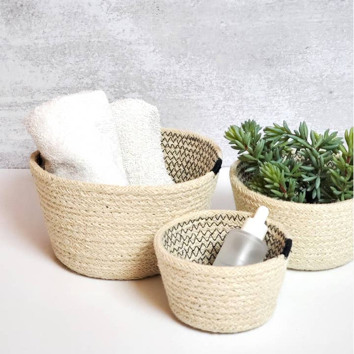 Handwoven Storage Basket | Amari Bowl | Black | Set of 3