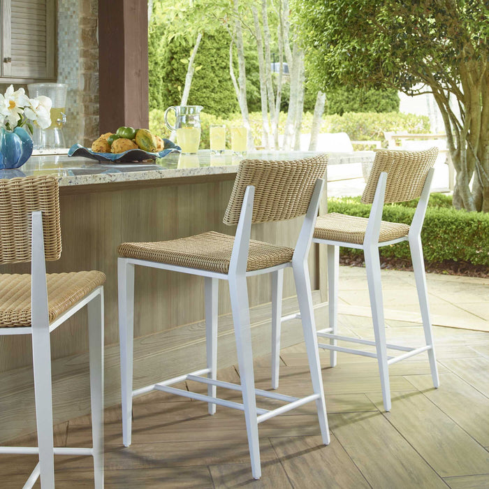 Calbas - Outdoor Bar Stool - White / Woodtone