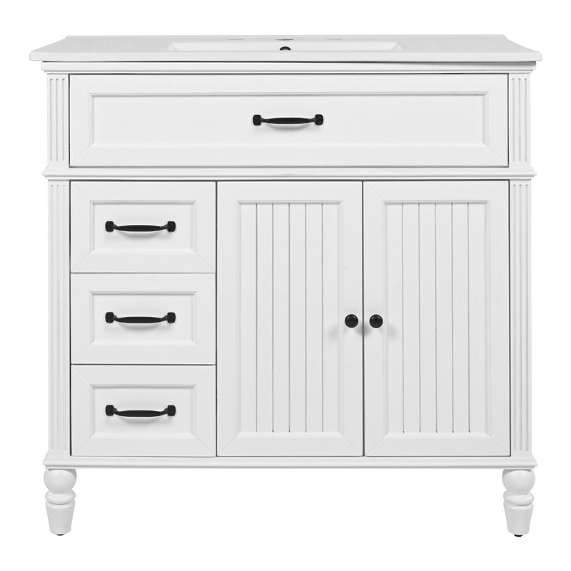 Bathroom Vanity With Sink, 2 Door Storage With Soft Closing Hinges - White